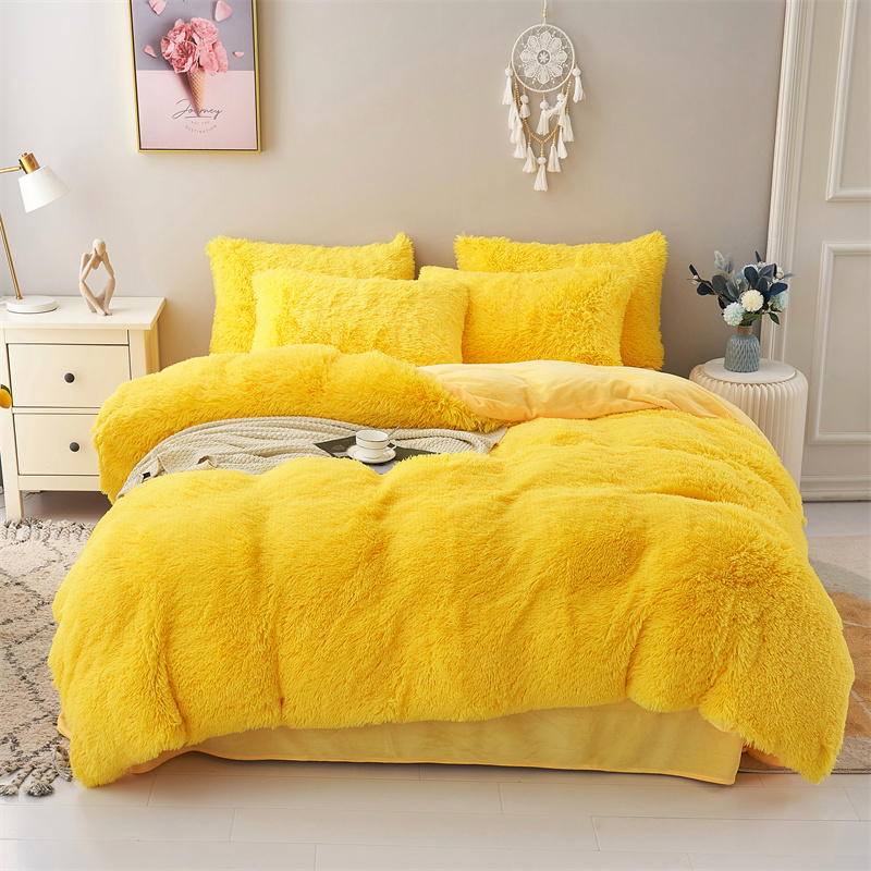 Hot Blue Luxury Shaggy Flanell Mink Velvet Bedding Set for All-Groups in Autumn Winter