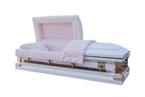 China White Shaded Metal Casket Silver Rose Copper With Pink Velvet Interior And Square Corner factory