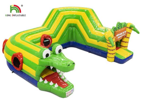 Outdoor 6.5x5.5m Green Crocodile Inflatable Obstacle Course Inflatable Sports