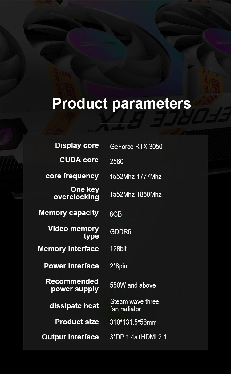 Three Fan Miner Graphics Card IGame GeForce RTX 3050 Ultra W OC 8G