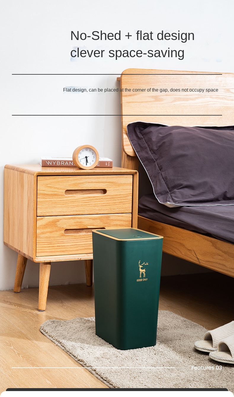 Household Simple Open Lid square sealed Bucket Living Room Bedroom Bathroom Study Paper Basket Plastic Press Trash Can
