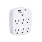 Wall Power Socket And Wall Tap One Input 6 Outlet 2 USB Surge UL cUL passed
