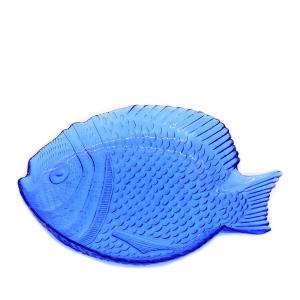 China Fish Shaped Embossed Colorful Glass Charger Plates factory