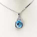 925 Silver Jewelry 9mm x11mm Oval Blue Topaz Cubic Zircon Pendant(PSJ0420)