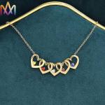 Heart In Heart Pendant Womens Engraved Necklace With Colored Stones
