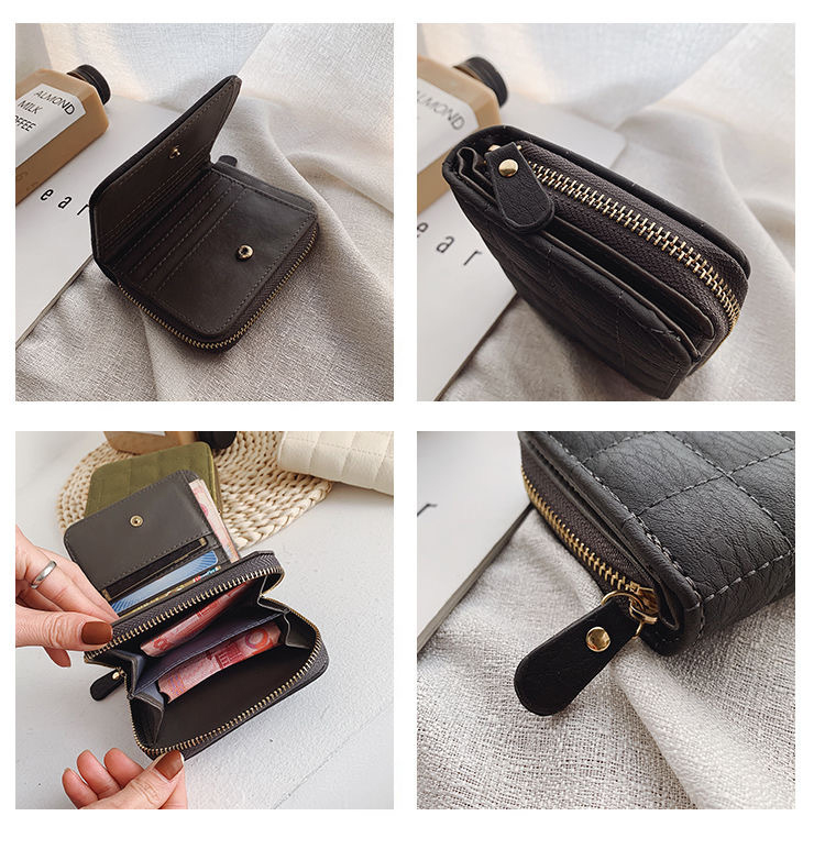 Small Plaid Bag Female Card Holder Wallet Zipper Clutch Leather Coin Purse for Women