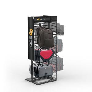 China Three Sided Retail Clothing Rack Free Standing Metal Rack Backpack Display Rack factory