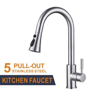 China 360 Degree Rotation Stainless Steel Kitchen Faucet Brushed Pull Out Sink Faucet factory