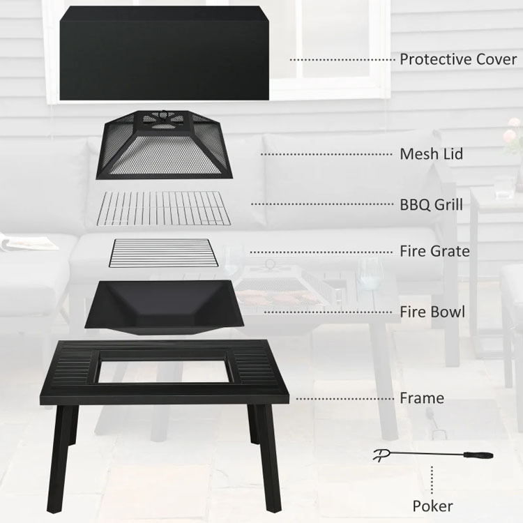 Relax in Style Square Ceramic Wood Burning Fire Pit Table for Backyard Patio Garden Camping