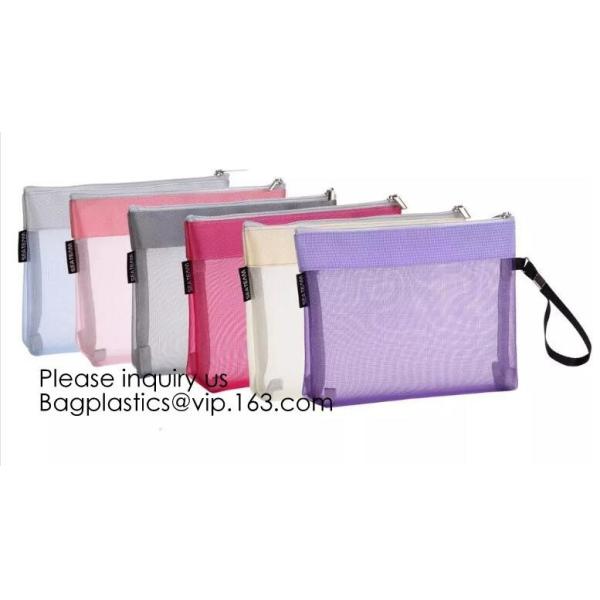 Multicolored Portable Travel Toiletry Pouch Nylon Mesh Cosmetic Makeup Organizer