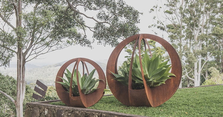 Simple Design Round Shape Outdoor Metal Planter Pots With Saucer For Home Garden Decor