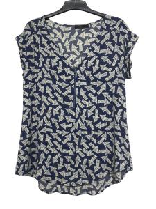 China Soft Fashion Ladies Blouse Short Sleeve Blue Printing Color With Different Size factory