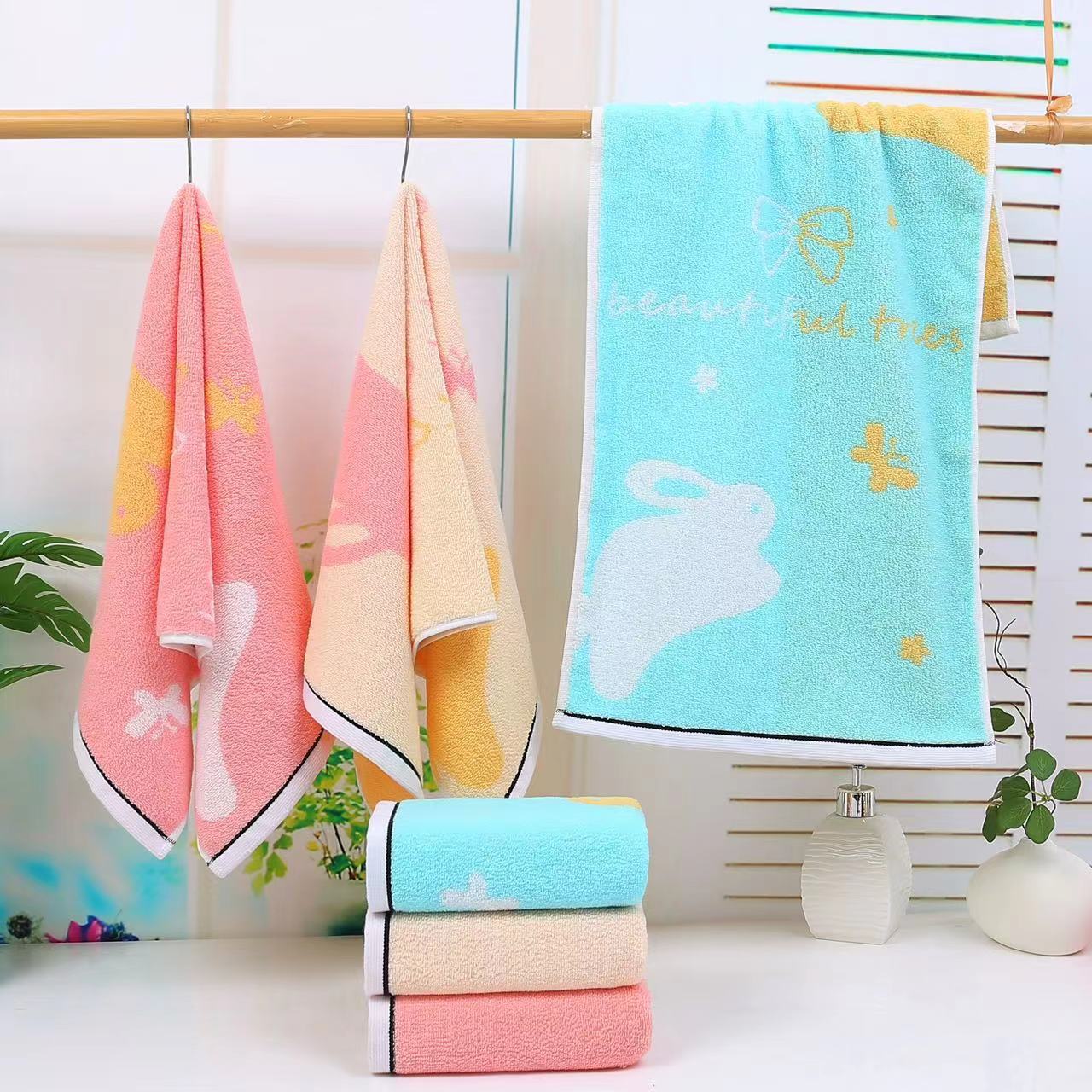 Home 120g Colorful Stripes Cartoon Towel with Sailor Spinning and Soft Rabbit Design