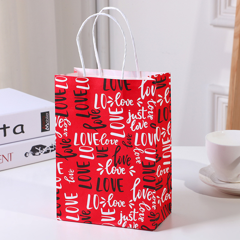 Valentine's Day Red Color Cmyk Gift Shopping Kraft Paper Bag Customized Custom Order