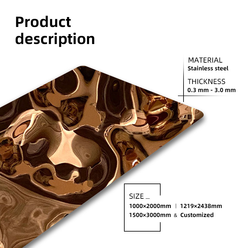 Golden Large Water Ripple Stainless Steel Sheet Decorative Wall Panel Wear Resistance
