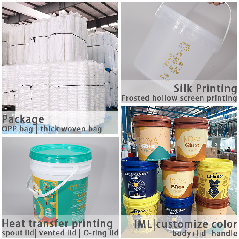 liquid fertilizer PP Round Plastic Bucket With Lid Handle Printing with Heat Transfer