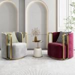 Fuchsia Creative Luxury Velvet Sofa Chair Gold Stainless Steel Armchair Custom