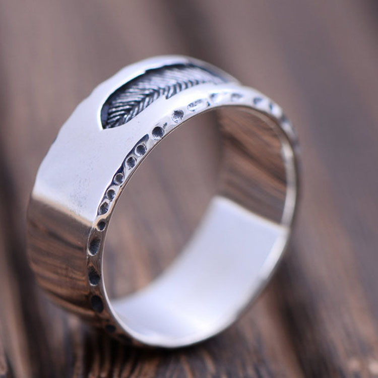 Mens Womens Simple Plain 925 Sterling Silver Feather Band Ring Finger Jewelry（XH051739W）