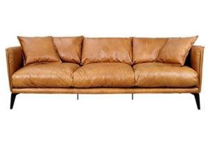 China L210cm Full Grain Metal Leg Vintage Tan Leather Sofas With Eiderdown Cushion factory