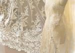 Ivory Embroidery Bridal Corded Lace Fabric , Flower Scalloped Edge Lace Fabric