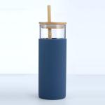 Spill Proof 500ml Colorful Outdoor Travel Glass Water Bottle With Straw Bamboo