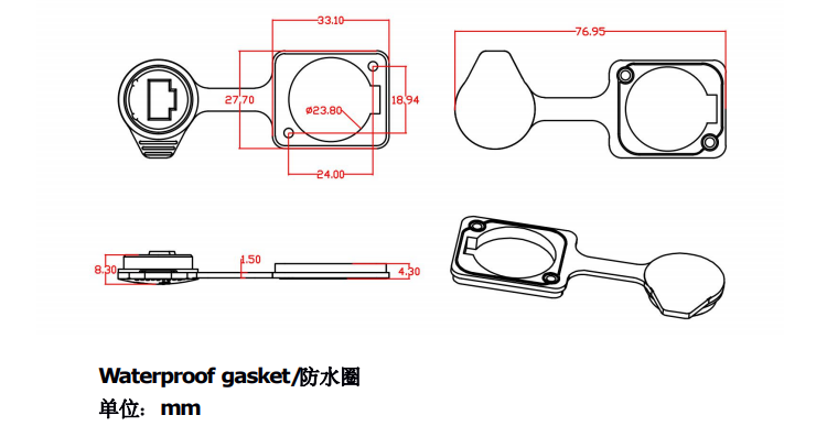 Audio Industrial Rj45 Female Connector Waterproof Panel Mount