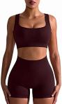 Drawstring Workout Outfits For Women 2 Piece Seamless Ribbed Set