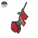 Soft Velvet Fabric Red Floral Iron On Patches 9*18CM Size With Letter Label