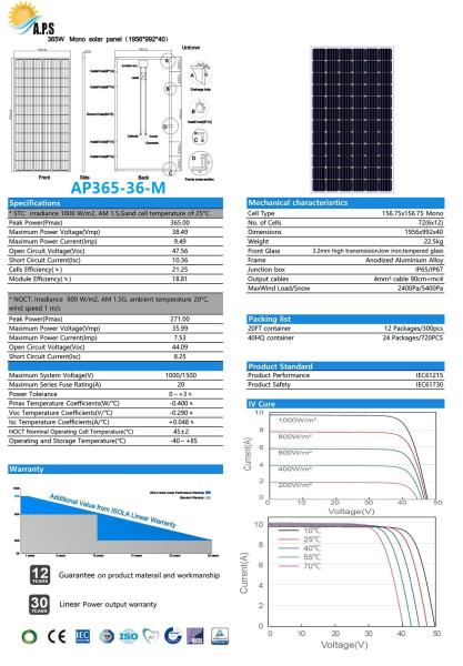 Solar Kit,Monocrystalline Module 36V 72 Cell,Mono 365W,370W,375W,380W Solar