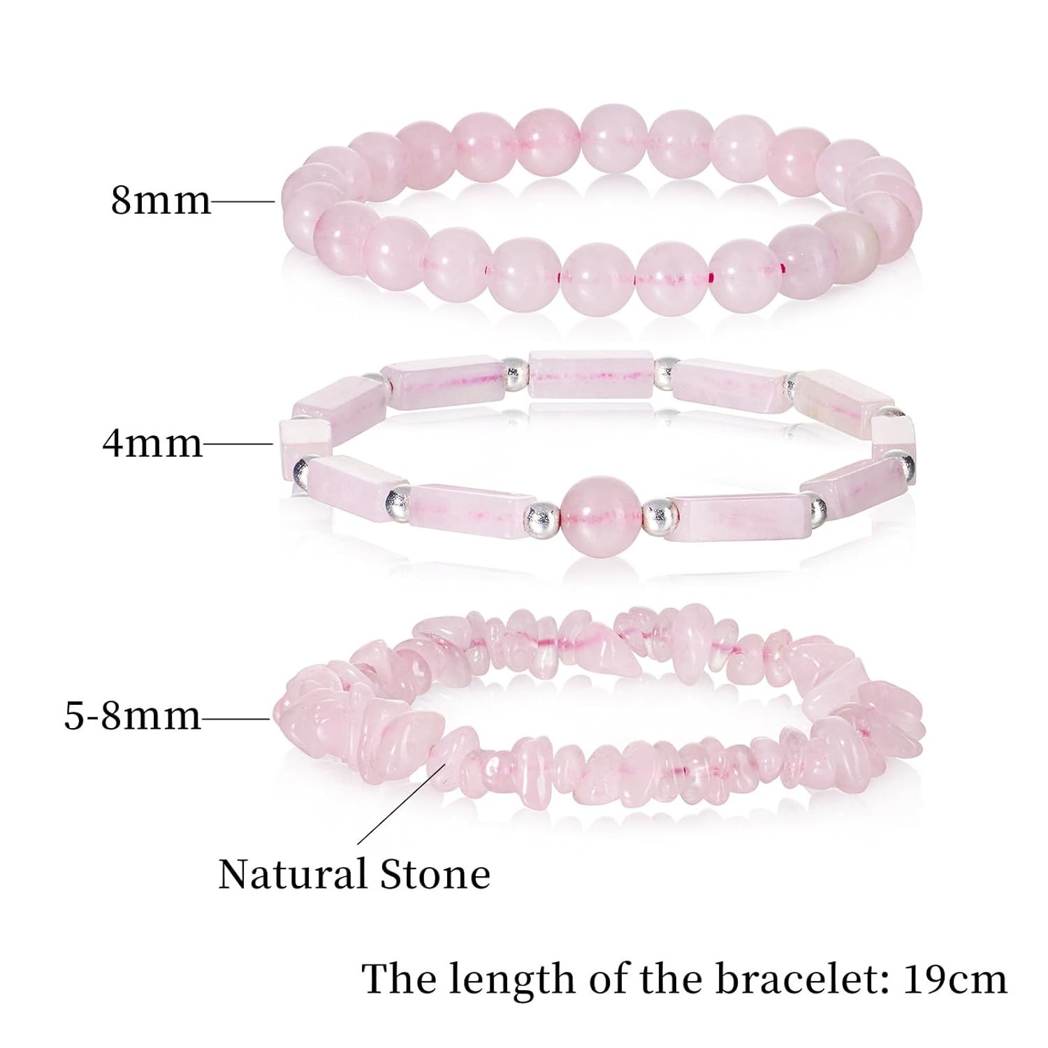 Agate Rose Quartz Bracelets Pink Quartz Bracelet Natural Stone Beaded Bracelets Handmade Stretch Gemstone Bracelet Agate Healing Crystal Bracelet
