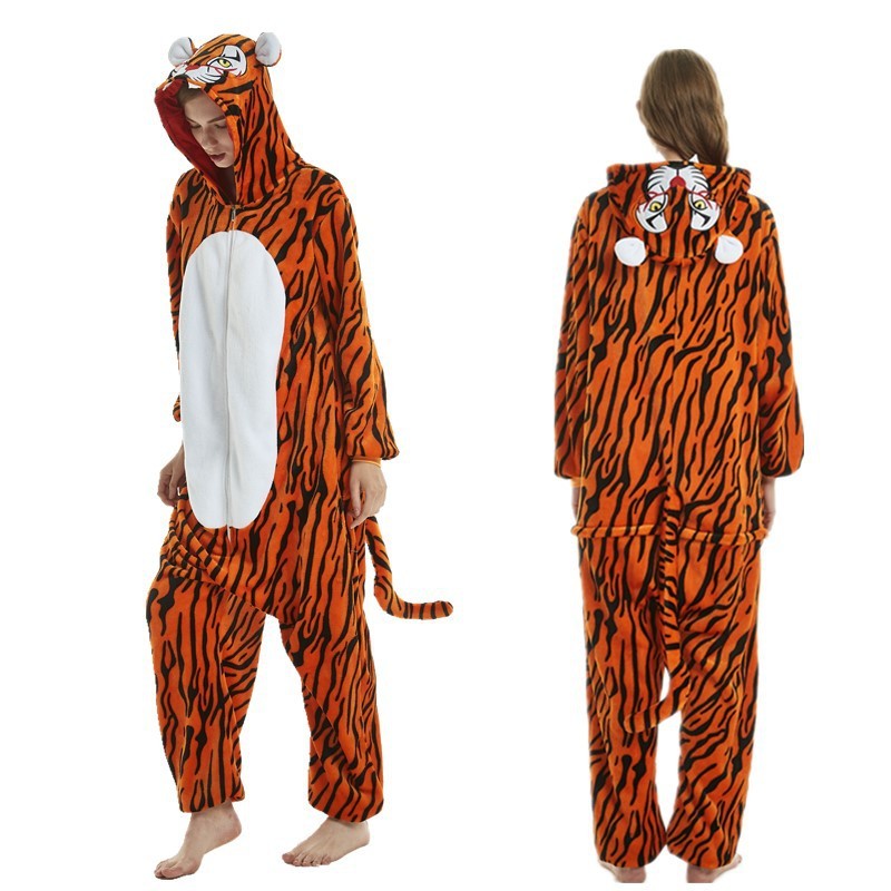 Flannel Romper Animal Printed Oversized Pyjama Hoodie For Men Women Couple
