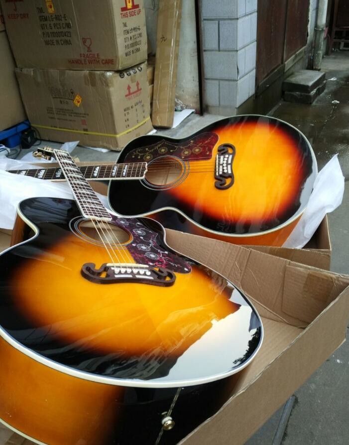 2018 New sunburst G200 acoustic guitar Chibson GB200 VS electric acoustic guitar fishman presys blend mic & hardcase