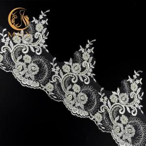 China Embroided Beaded Lace Trim Polyester 140cm Width With Metal Thread factory