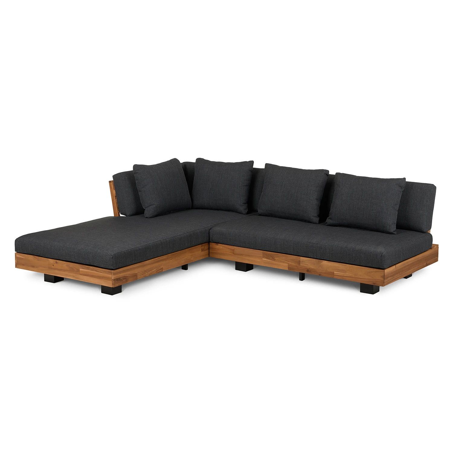 L Shape Sectional Fabric Outdoor Sofa Bed With Wooden Frame For Roof Patio