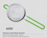 Food grade silicone handle stainless steel fine mesh kitchen strainer two ears