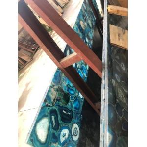 Custom Polished Blue Agate Backsplash Tile Semi Precious Stone Slabs