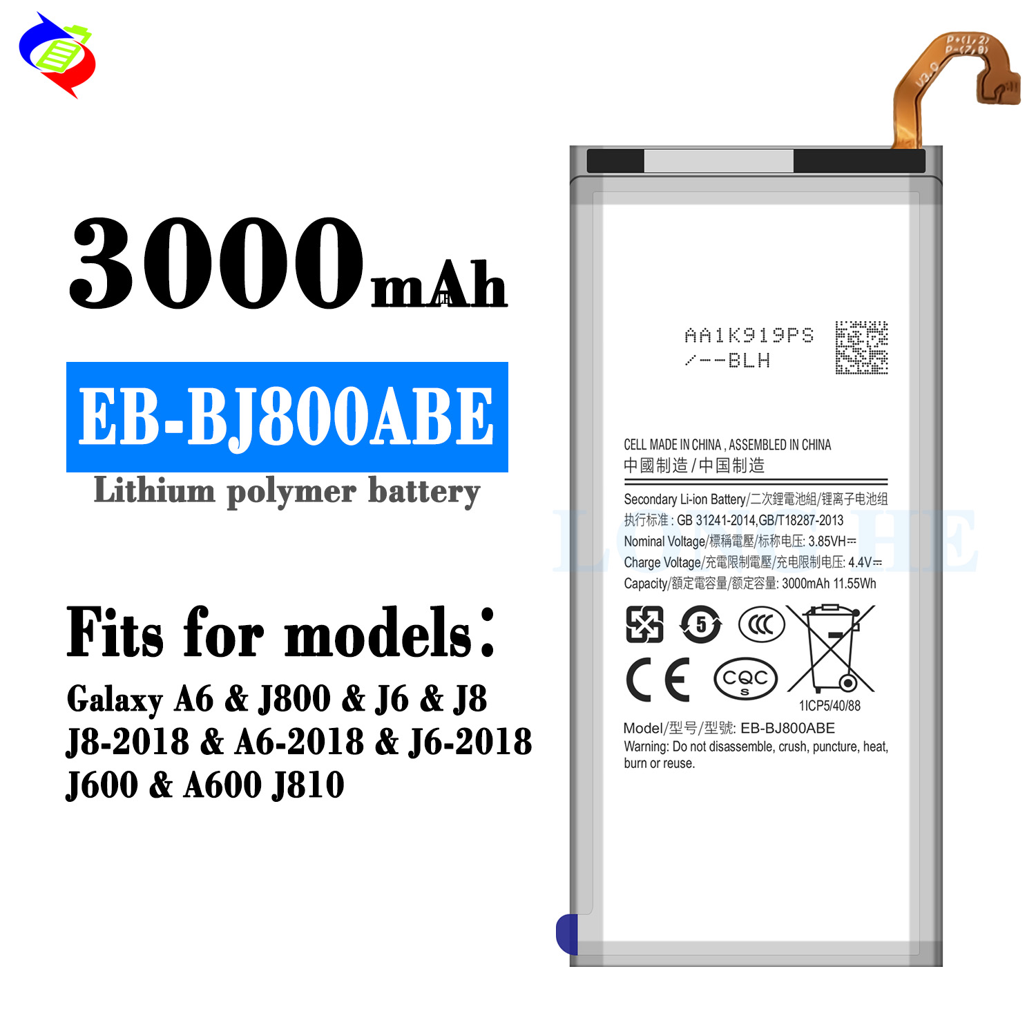 3000mAh Battery for Samsung A6 J6 J8 J8-2018 A6 2018 J6 2018 J600 A600 J810 EB-BJ800ABE