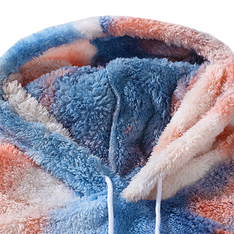 Knitted Weaving Method Tye-Dye Hoodies For Men With Faux Fur Fashion