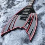 Custom black Bat 6-strings tremolo bridge electric guitar mahogany body black