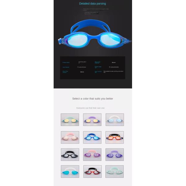 Silicone Material Adult Swimming Goggles with UV Protection and Anti-Fog Adjustable Strap Silicone Material PC Lens