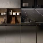 Luxury Home Furniture Modular Walnut Wood Veneer Matt Black Color Glass Door