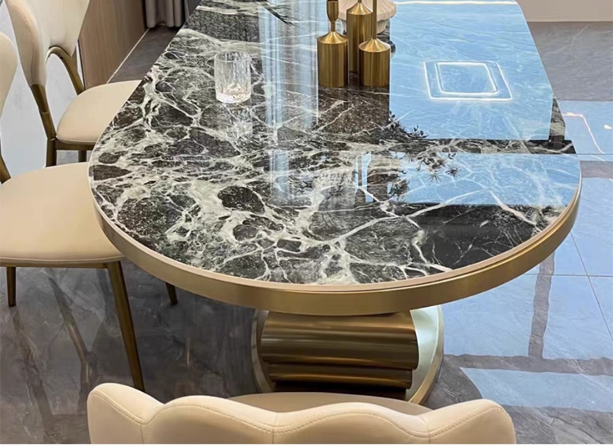 Fashionable Hotel Restaurant Furniture Marble Butterfly Shape Metal Base Dining Table