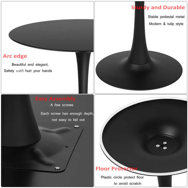 29inch Height Tulip Style Dining Table / Plywood Top Round Black Coffee Table