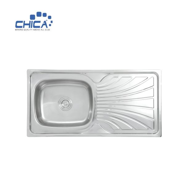 CH9643B Single Bowl Sink With Drain Board Stainless Steel Kitchen Sink Press