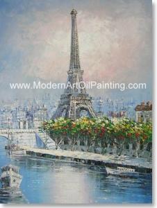 China Hand Painted Paris Oil Painting Eiffel Tower ECO Solvent factory