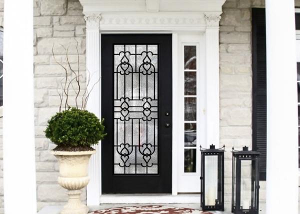 High Polished Elegant Inlaid Wrought Iron Glass / Decorative Door Glass For