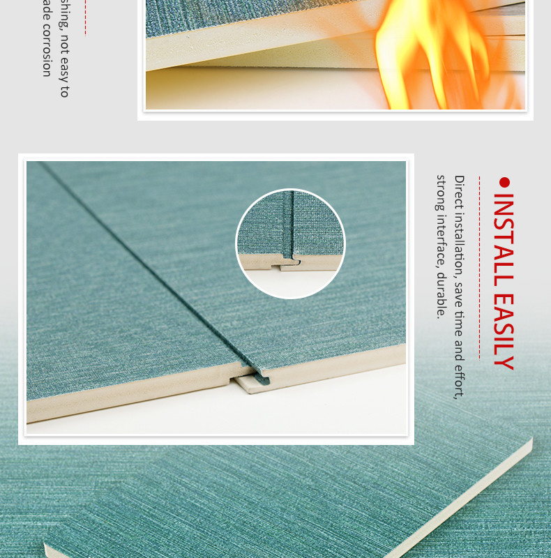 Bamboo Wood Fiber Fireproof Fabric PVC Wall Panels Water Resistant