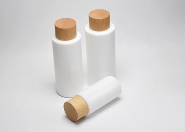 BG-194Q-J, 40, 100, 120ml opaque white glass lotion bottle with wooden screw cap