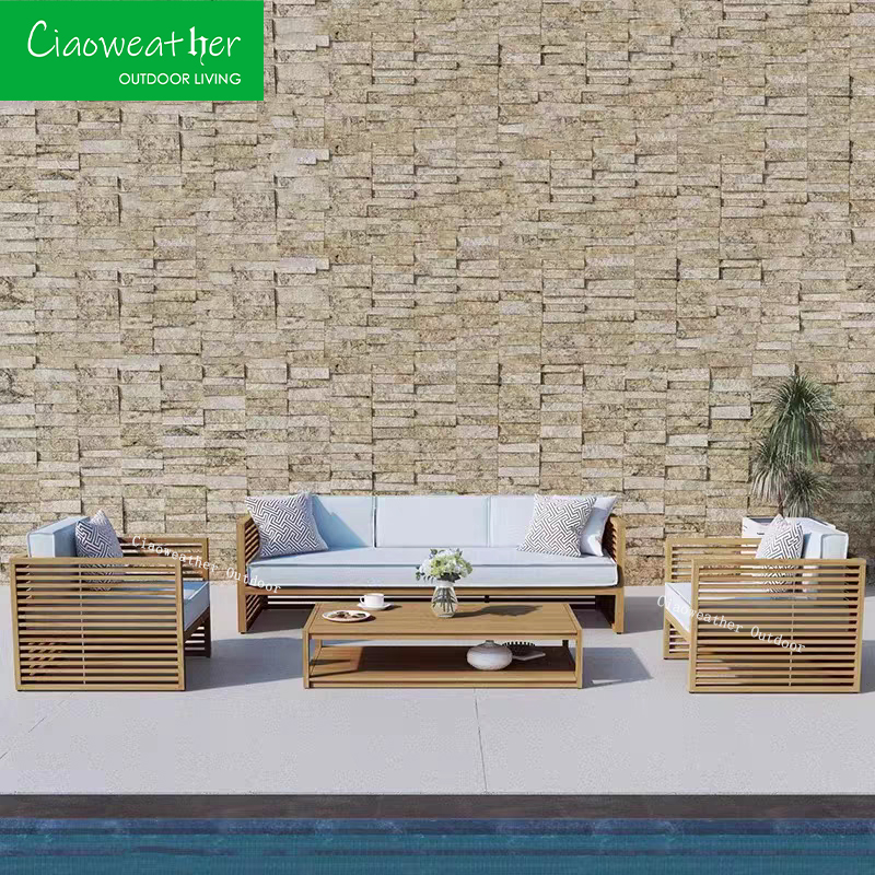 Outdoor Patio Furniture Garden Teak Sofa Set with Original Set Type and Water-Resistant Fabric Cushion