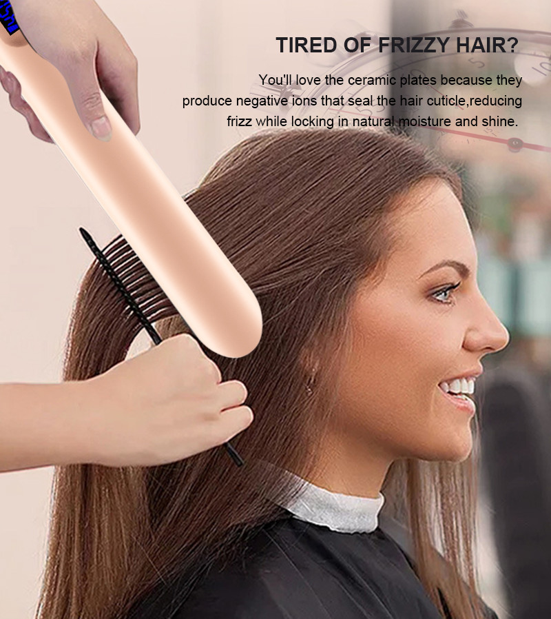 Instant Heat Up Dual Voltage Infrared Flat Iron LCD Display Hair Straightener